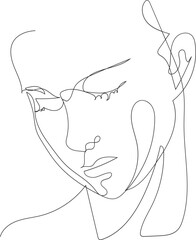 Face line art drawing illustration on transparent background.	 - 785902777