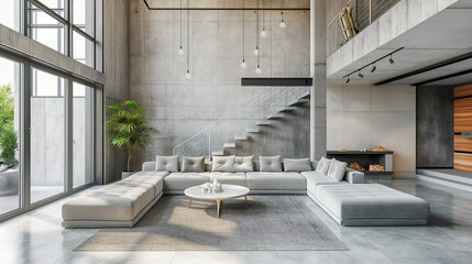 Loft interior design of modern living room. Generative AI