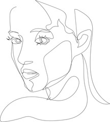 Face line art drawing illustration on transparent background.	 - 785902920