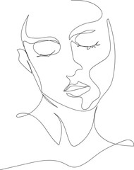 Face line art drawing illustration on transparent background.	