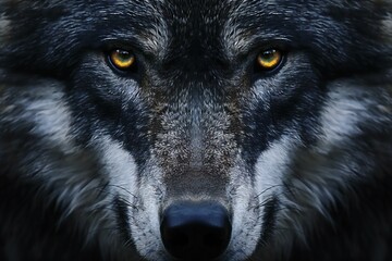 Head of a wolf with yellow eyes,  Portrait of a wolf - obrazy, fototapety, plakaty