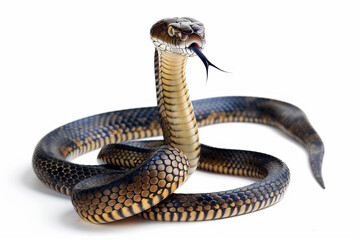 King cobra, Ophiophagus hannah, venomous snake against white background