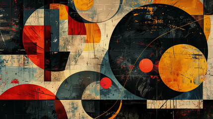 Contemporary abstract composition with distressed textures and geometric shapes, ai generated
