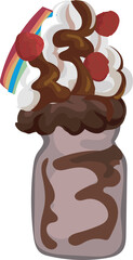 Milkshake with whipped cream illustration on transparent background.
