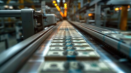 Money printing machine in the factory. Generative AI.