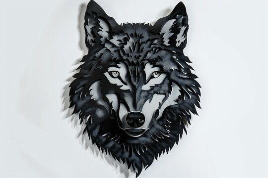 Wolf head with black paint on white background,  Isolated image