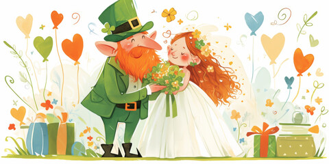 A leprechaun and a fairy getting married