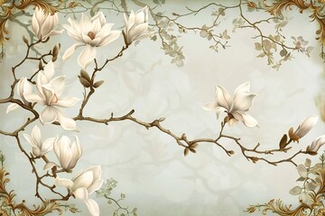 Vintage background with magnolia flowers,  Vector illustration for your design