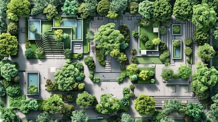 Landscape architecture icon set plan view. top view. Generative AI.