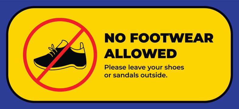 Yellow and black no footwear allowed sign age banner poster design illustration isolated on horizontal background. Simple flat sign drawing for prints.