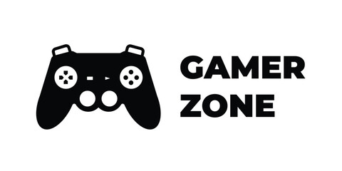 Gamer zone black sign age icon illustration isolated on horizontal white background. Simple flat sign drawing for prints.
