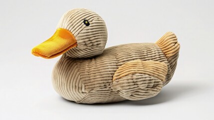 A close-up shot of a darling baby toy duck crafted from the softest material, isolated against a clean white background.