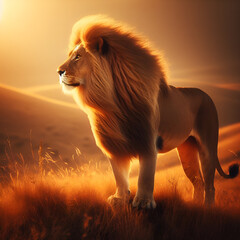 Lion at sunset.