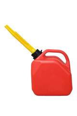 red plastic fuel jerry can with yellow nozzle