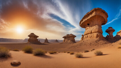 Fototapeta na wymiar Breathtaking landscape with strange rock formations in the desert