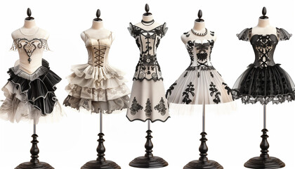 Vector illustration of beautiful retro clothing on mannequins.