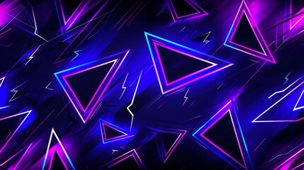 glowing neon triangles and lightning bolts on a dark background