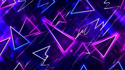 glowing neon triangles and lightning bolts on a dark background