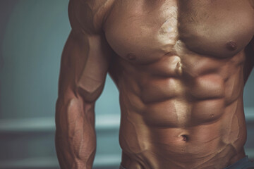 Fototapeta na wymiar Close up of muscular man's stomach abs