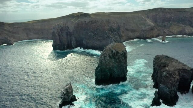 Famous El Boiler dive site off coastline of volcanic San Benedicto island. Drone