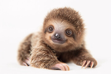 Baby sloth on white studio background