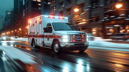 Ambulance at speed rendered in dramatic motion blur critical role of first responders. Generative AI. - Powered by Adobe