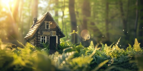 Tiny home in a lush forest setting, perfect for concepts of minimalism, nature, or eco-tourism.