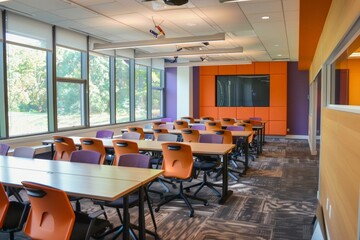 Contemporary meeting rooms with flexible seating arrangements and modular furniture. Supports various meeting formats and group sizes. easily