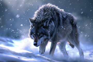 Wild wolf in winter forest,  Wildlife scene from nature,   rendering