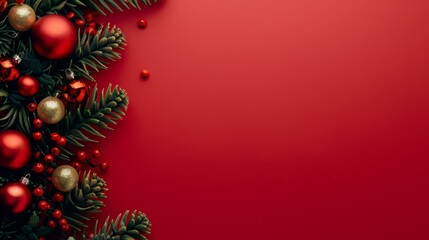 Red holiday decor with gifts on crimson, perfect for vibrant Christmas ads.