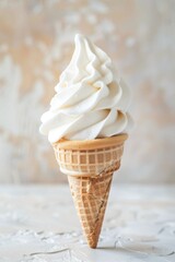 Vanilla Soft Serve Ice Cream Cone Against a Clean  Background