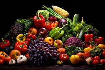 Vivid Colors: A vibrant array of different colored fruits and vegetables.