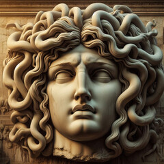 The Classic Depiction Of The Head Of The Gorgon Medusa From Ancient Mythology. A Gloomy Awesome Look Horror Fright.	