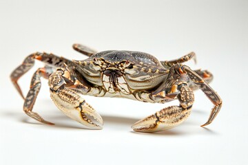 Close-up of a crab isolated on white background with copy space