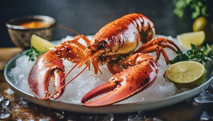 piatto gourmet di aragosta su ghiaccio primo piano
