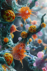 Hyper-Detailed Microscopic Visualization of the Immune System's Response to Endoparasitic Infestations,Cinematic Photographic Style,Ultra HD