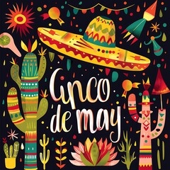 vector flat design for "cinco de mayo" celebration, colorful illustrated of mexico.