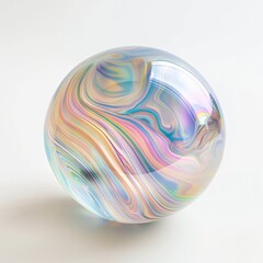 A colorful glass sphere with a marble effect on a white background.