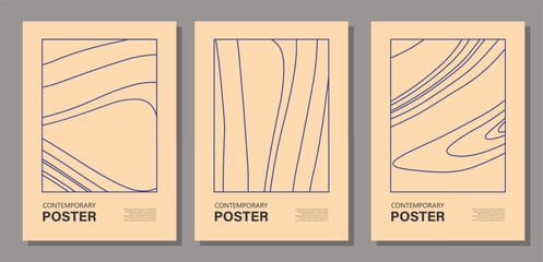 Set of minimal 20s geometric design poster, vector template primitive shapes - 785917321