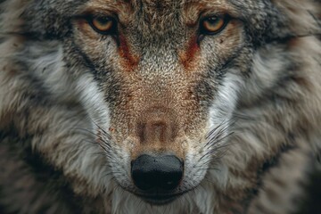 Close-up portrait of a wild wolf (Canis lupus) - obrazy, fototapety, plakaty