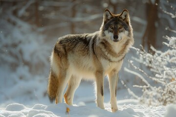 Gray wolf (Canis lupus) in winter forest