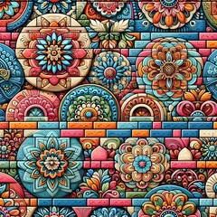 Obraz premium Colorful Brick Walls, Repeated Patterns. Generative AI