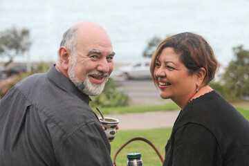portrait of a mature  couple in love outdoors