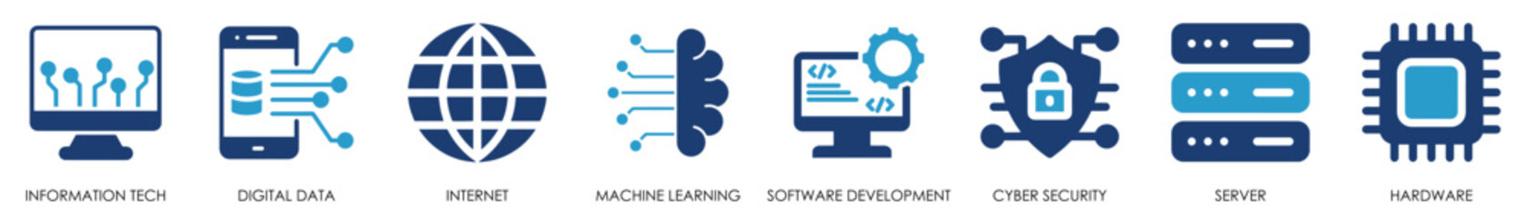 Information Technology icon set. Containing cloud computing, IT manager, data and so on. IT flat icons design.