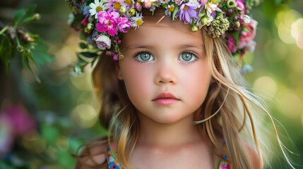 Naklejka premium portrait of a little girl in the garden