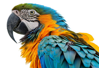 Colorful macaw parrot with vibrant feathers isolated on transparent background