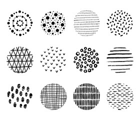 Hand drawn patterns and textures in circle shape. Suitable for social media highlight cover, sticker, icon, etc.