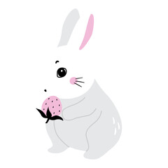 Cute white rabbit in various poses. Rabbit animal icon isolated on background. For Moon Festival, Chinese Lunar Year of the Rabbit, Easter decor. White Easter bunny, hare. Wild animals, baby animals