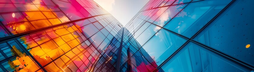 Colorful and dynamic architectural facade representing the energy and creativity of the digital business market