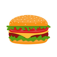 Fast food beef cheese hamburger cartoon vector isolated illustration